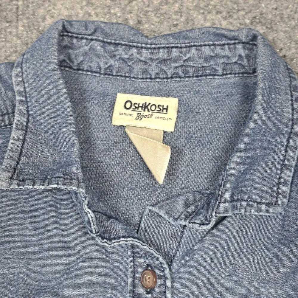 OshKosh Bgosh Kids Blue Denim Long Sleeve Button Down Shirt Size 12 Dual Pockets